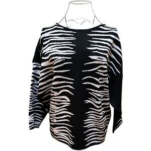 Greige Animal Print Jacquard Dolman Sleeve Black/Ivory Sweater, Size M, NWT